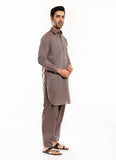 Self Textured-Medium Brown, Yarn Dyed Melange Cotton Shalwar Kameez