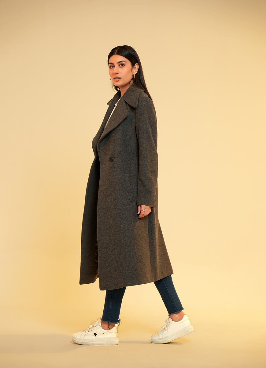 LAULÉN soutien collar long coat Hard Twist Wool Twill Soutien Collar Coat – La Garçonne