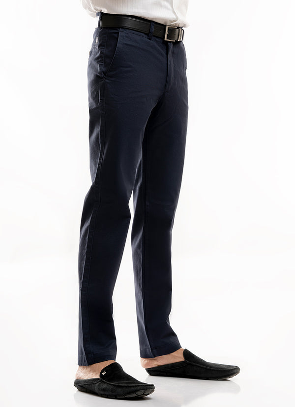 Navy Blue Plain Cotton Stretch Chino Trouser