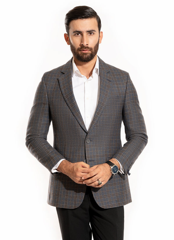 Grey Checks Worsted Tweed Wool Rich Classic Blazer