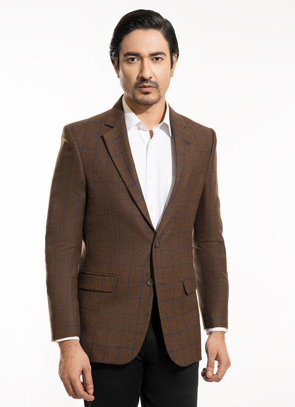 Brown Checks Worsted Tweed Wool Rich Classic Blazer