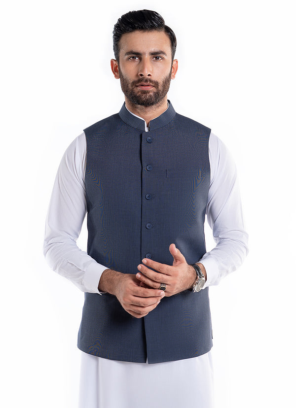 Textured Bluish Grey, Kashghar Classic Waist Coat