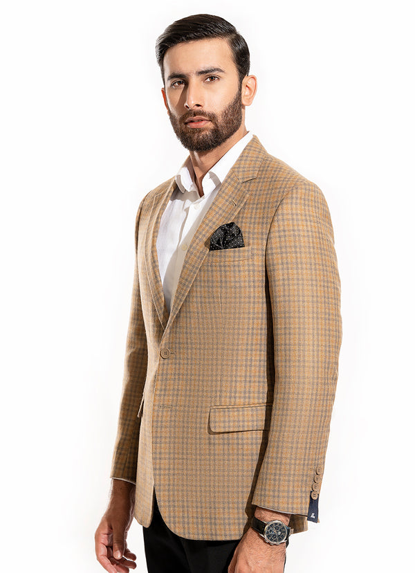 Beige Checks Worsted Tweed Wool Rich Classic Blazer