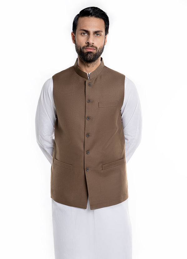 Plain Brown Hi-end Delta Suiting Waist Coat