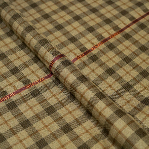 Fabric - Worsted Tweed Tan Brown Checks