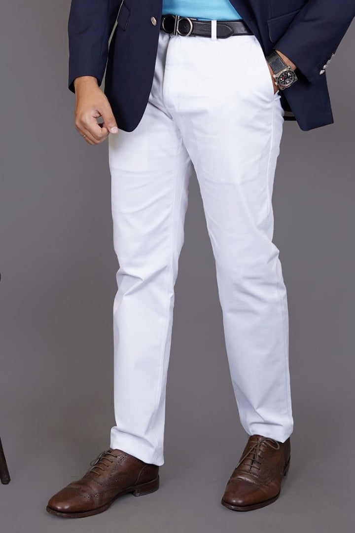 White Classic Cotton Straight Fit Pants – Front View