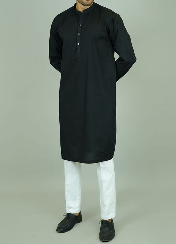 Black Plain Summer Cotton Kurta