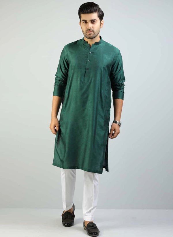 Kurta - Jamawar Green Geometric Design