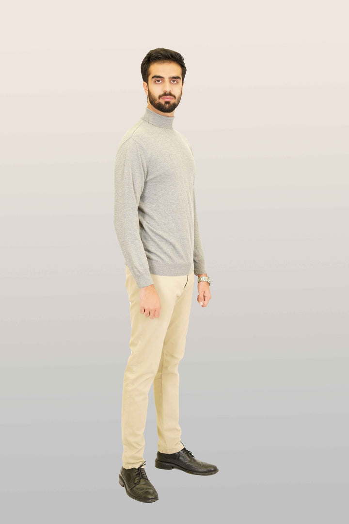 Charcoal Grey 100% Cotton High Neck Sweater – Men’s Winter
