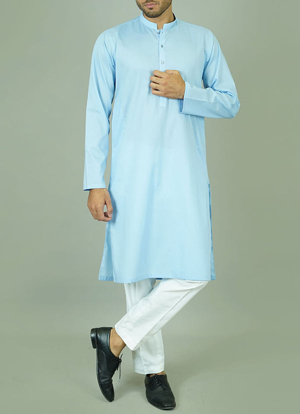 Sky Blue Plain Summer Cotton Kurta