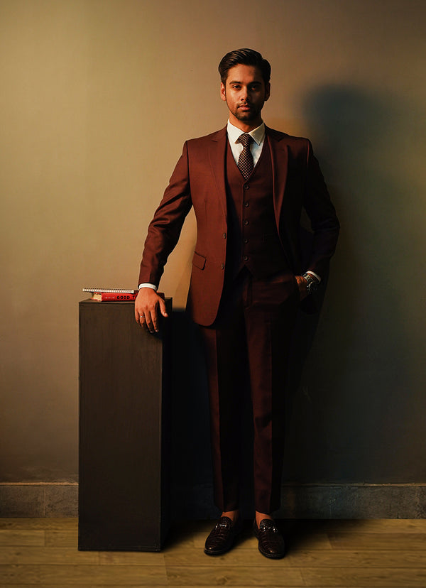 Tropical Exclusive Maroon Plain 3-Piece Suit