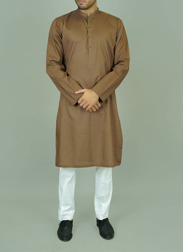Medium Brown Plain Summer Cotton Kurta