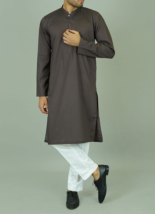 Dark Brown Plain Summer Cotton Kurta