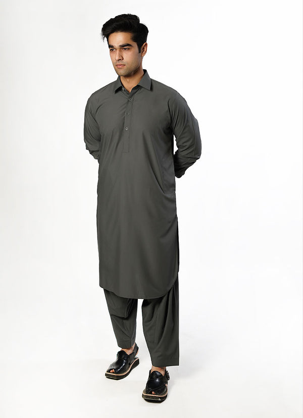 Fossil Grey Plain Delta Wash N Wear Shalwar Kameez Suit