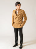 Plain-Brown, Wool Blend Fleece, Double Breasted Blazer