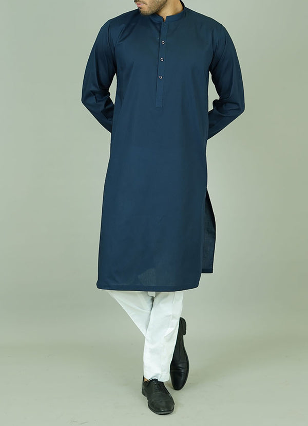 Navy Blue Plain Summer Cotton Kurta