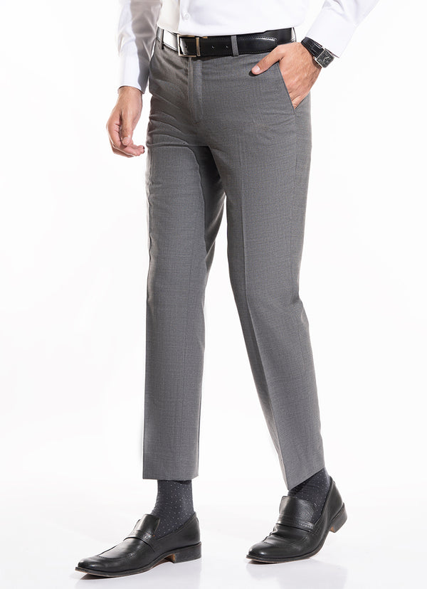 Plain Light Grey, Merino Wool Rich Formal Trouser