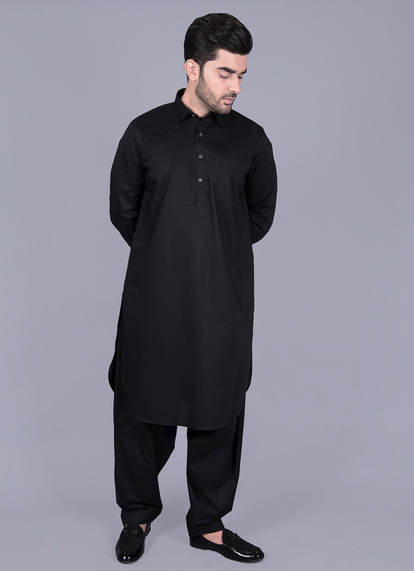 Black Plain Luxury Egyptian Cotton Shalwar Kameez