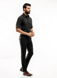 Herringbone Textured-Black, Cotton Rich Half Sleeves Shirt