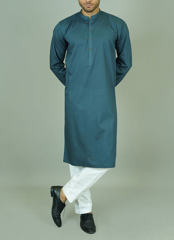 Greenish Blue Plain Summer Cotton Kurta