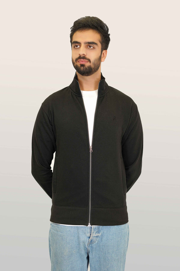 Zipper Mock - Woolen Fleece Black Plain