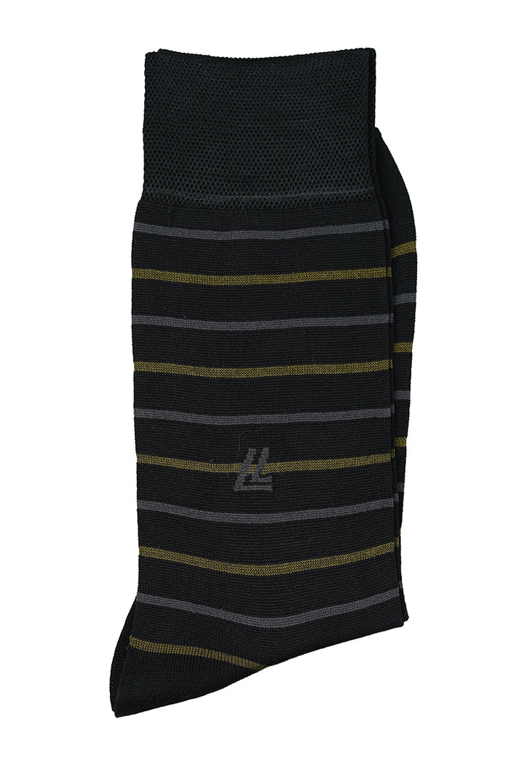 Men's Black & White Striped Cotton Socks - Stylish & Breathable