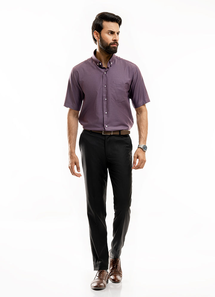Maroon Herringbone Cotton Shirt for Men - Stylish Textured Design