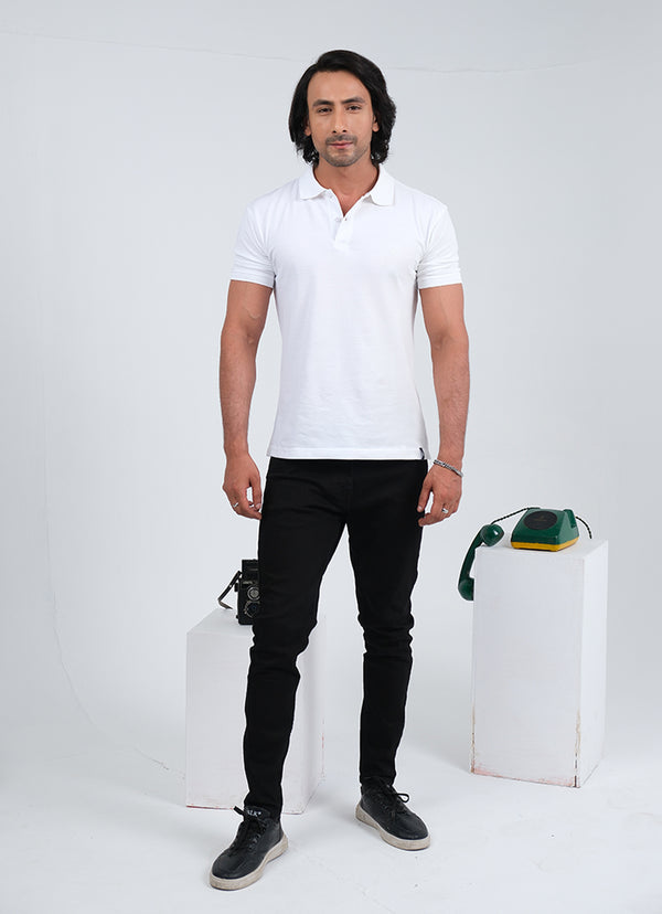 Polo Shirt - Polo Shirt White Single Tuck Pique