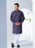 Bluish Grey Self Embroidered Schiffli Cotton Kurta