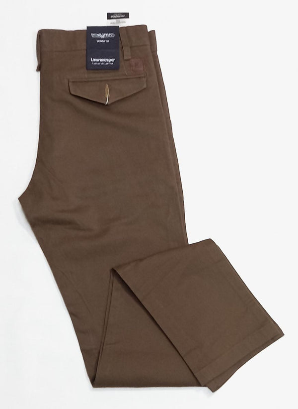 Brown Plain Cotton Stretch Chino Trouser