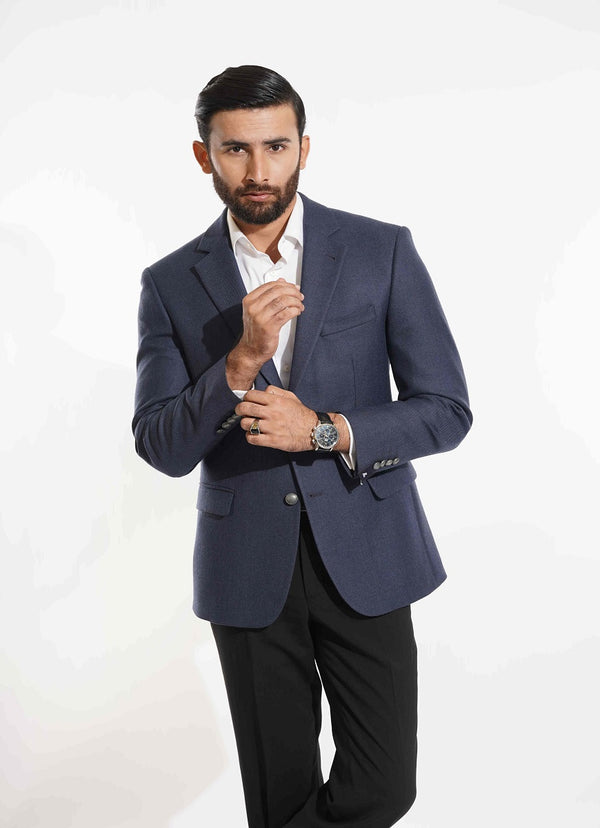 Blue Plain Tweed Blazer (SKU: 2210-00220-030-0-005) - Worsted wool classic