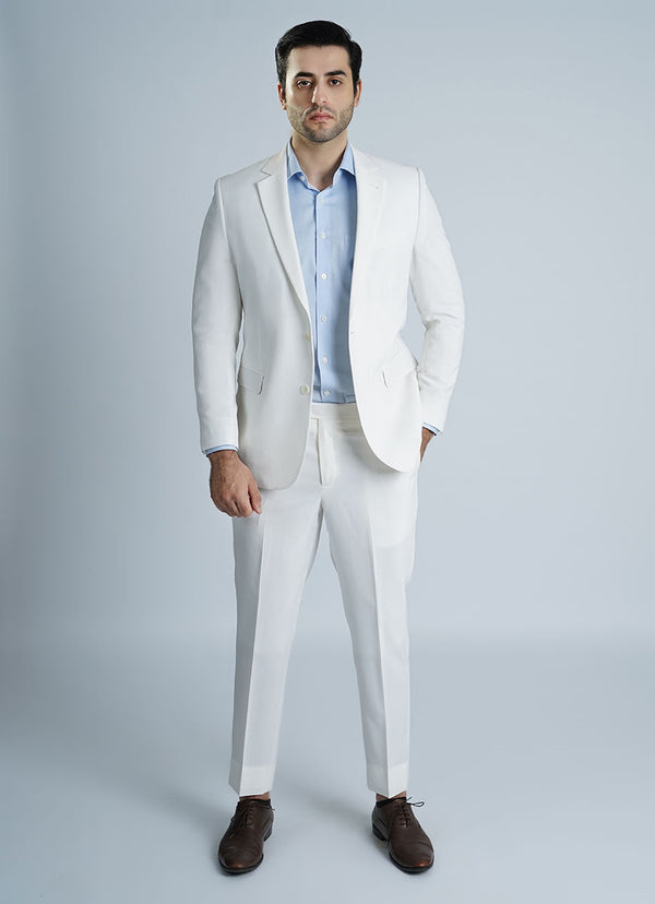 "Men's White Wool Suit - Tropical Classic Collection"