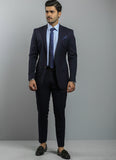 Plain-Navy Blue, Wool Blend Stretch Classic Suit