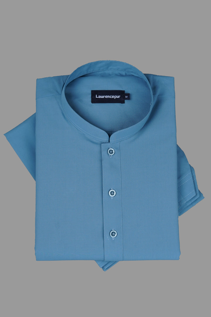 Men's bluish zinc Satpara shalwar kameez in plain poly-viscose – classic design-2260-22107-030-0-005