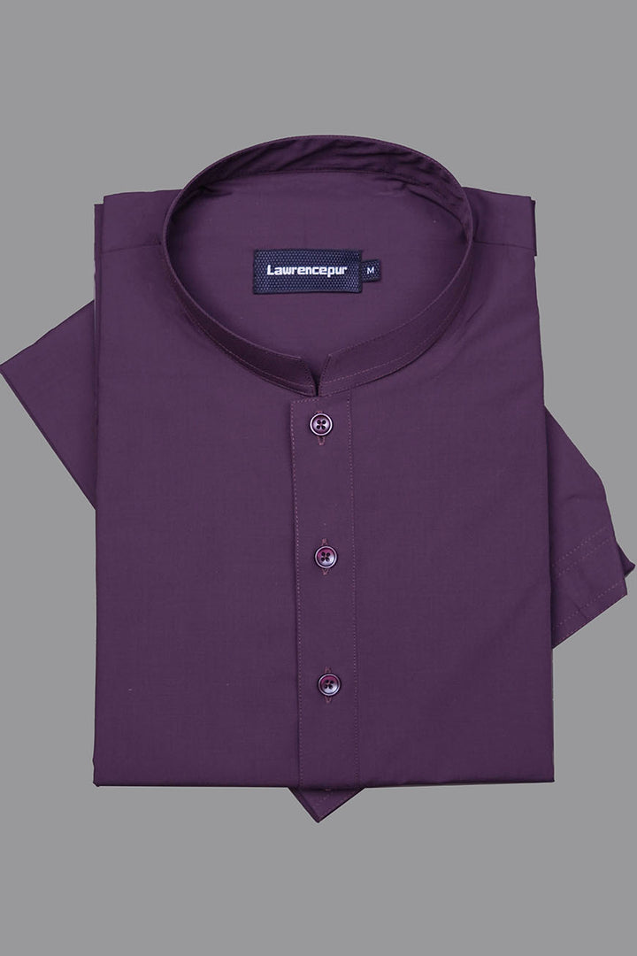 Side view of men's maroon plain shalwar kameez made from poly viscose