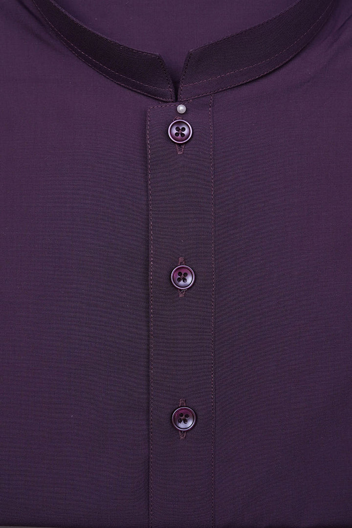 Back view of men's maroon poly viscose plain shalwar kameez