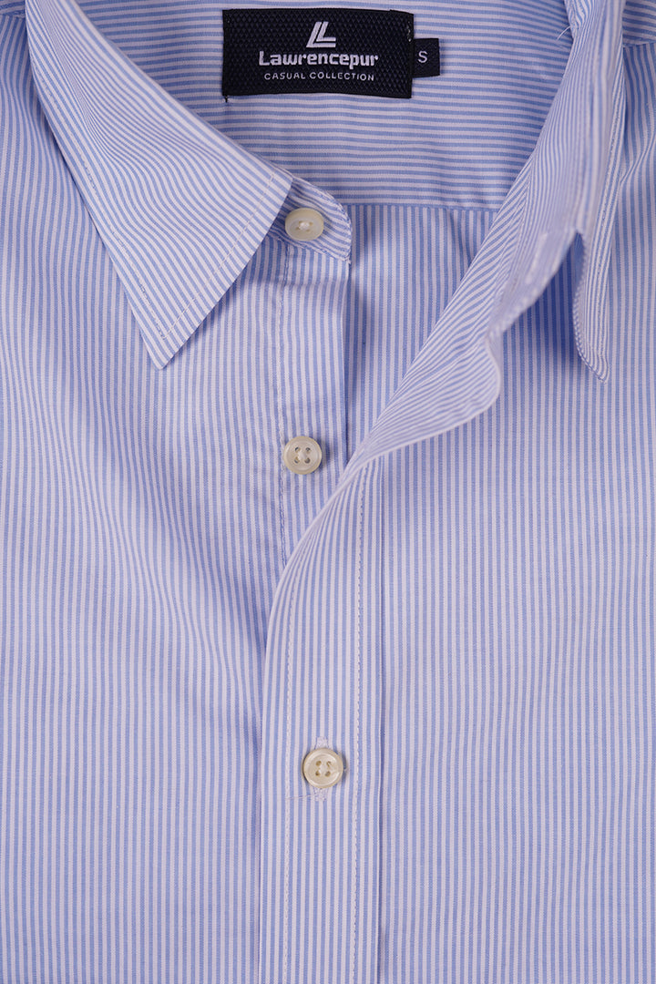 Ocean Blue Striped Casual Shirt by Lawrencepur