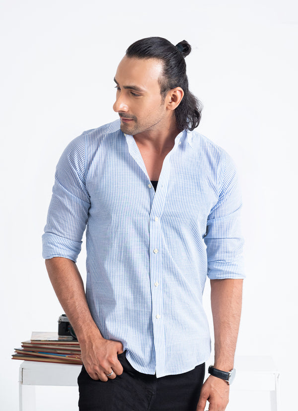 Bluish Grey Striped Charlie Shirt - CVC Cotton
