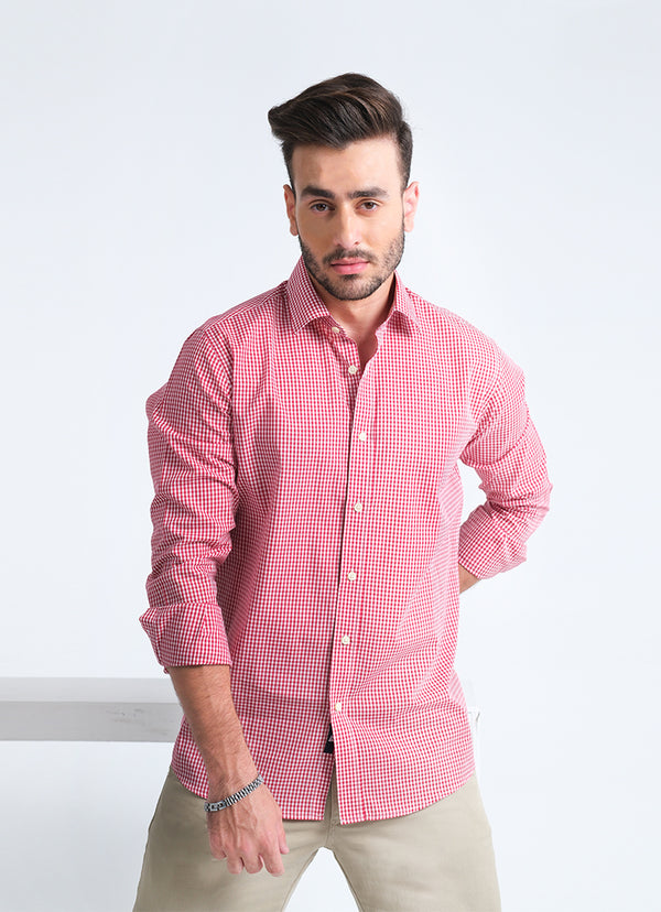 Red & White Checkered Charlie Shirt - CVC Cotton