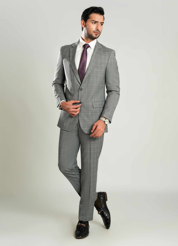 Slate Grey Checks 2-Piece Formal Suit