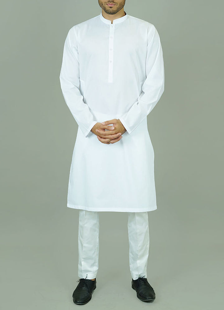 Bright white men's kurta - Lightweight cotton for summer comfort