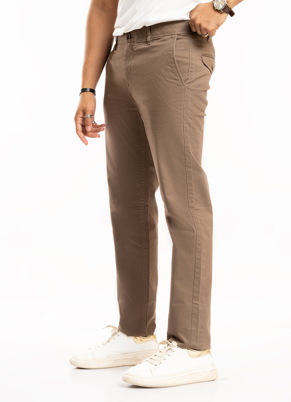 Hazelnut Plain Cotton Stretch Chino Trouser