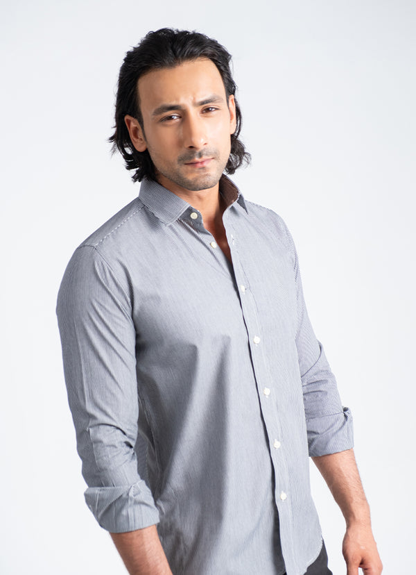 Cloud Grey Striped Charlie Shirt - CVC Cotton