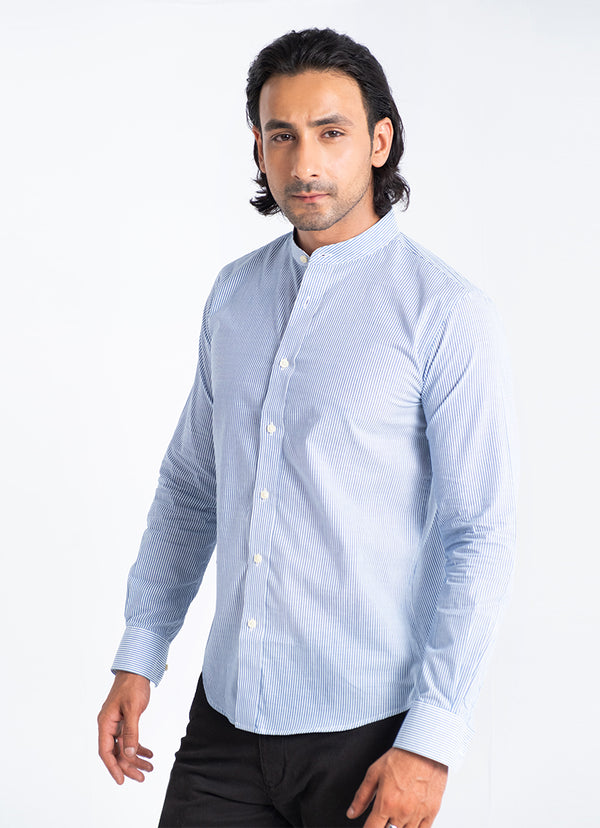 Bluish Grey Striped Charlie Shirt - CVC Cotton