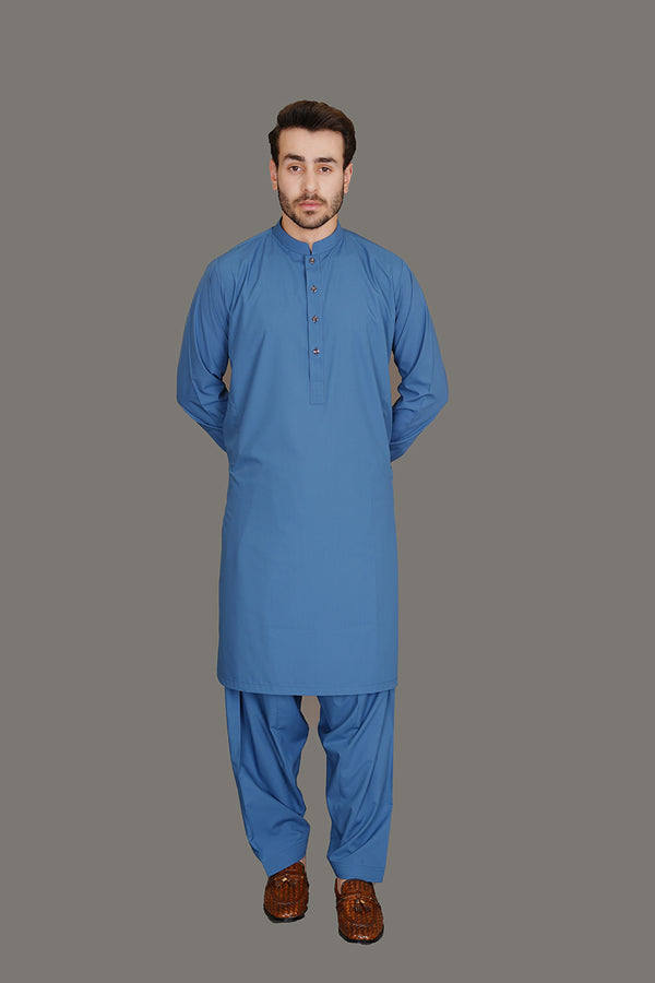 Shalwar Kameez - Saltoro Steel Blue Plain