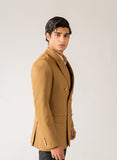 Plain-Brown, Wool Blend Fleece, Double Breasted Blazer