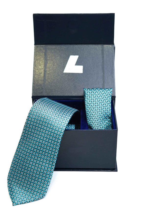 Tie & Pocket Square - Rich Silk Ferozi Checks