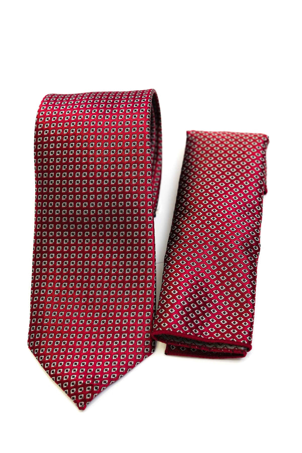 Tie & Pocket Square - Rich Silk Red Design