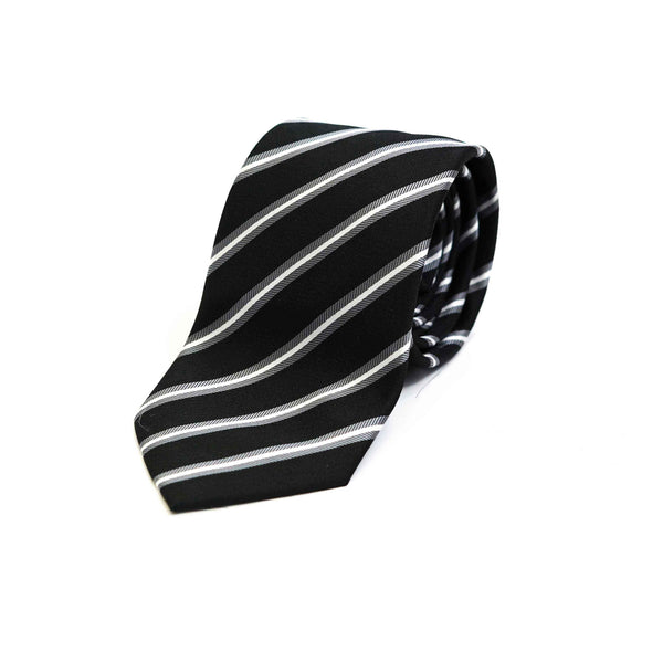 Ties - Silk Rich Black/Silver Stripes