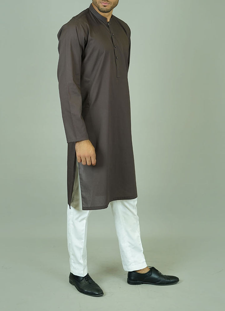 Deep brown men's kurta - Back view showing summer-friendly design